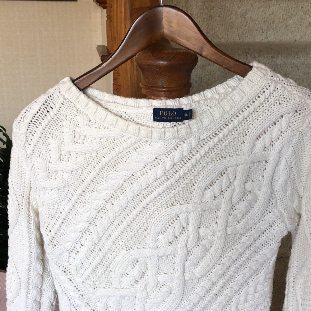 Polo Ralph Lauren White Cable Knit Pop Over Sweater - Picture 2 of 12